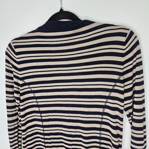 Max Mara Weekend Silk Cardigan Sz L Button Front Striped Navy Blue Beige - Picture 9 of 11